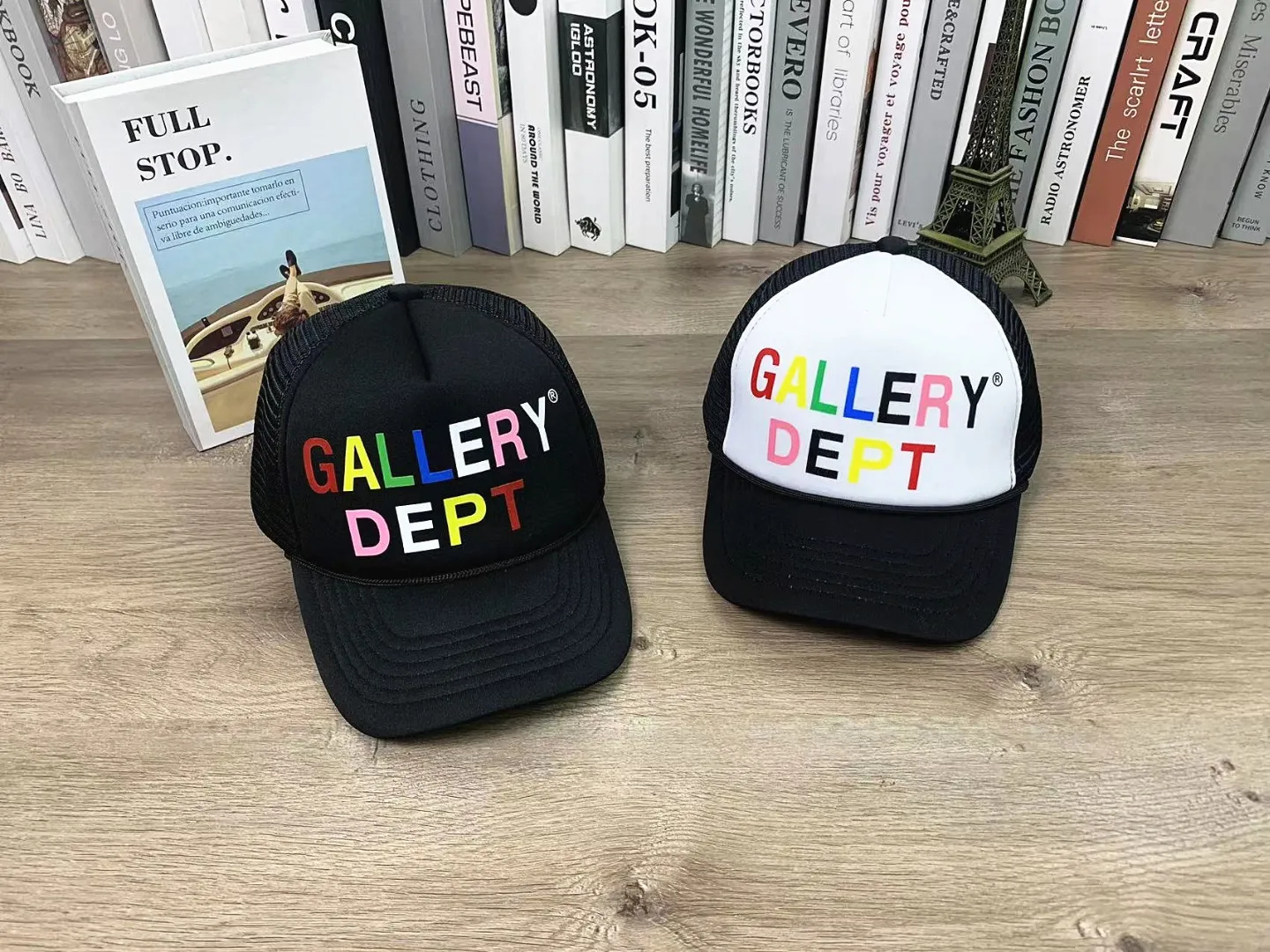 No return, no exchange 9764#P76#GALLERY DEPT. Foam mesh breathable baseball cap letter printed peaked cap for men and women, versatile hat# Adjustable Color: Black White